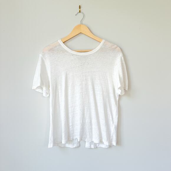 A.L.C. Linen Alber Lace Up Back Pullover Lightweight Short Sleeve Tee White M - Picture 1 of 6